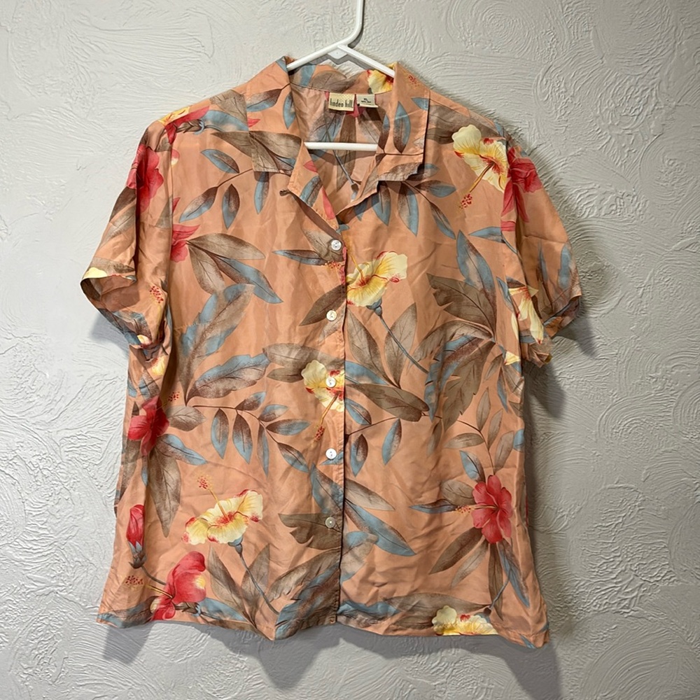 Linden Hill Hawaiian Button Down Silk  Top Vintage Size XL